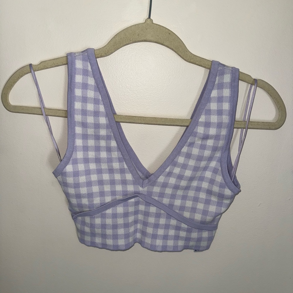 Zara Lavender Knit Gingham Top
